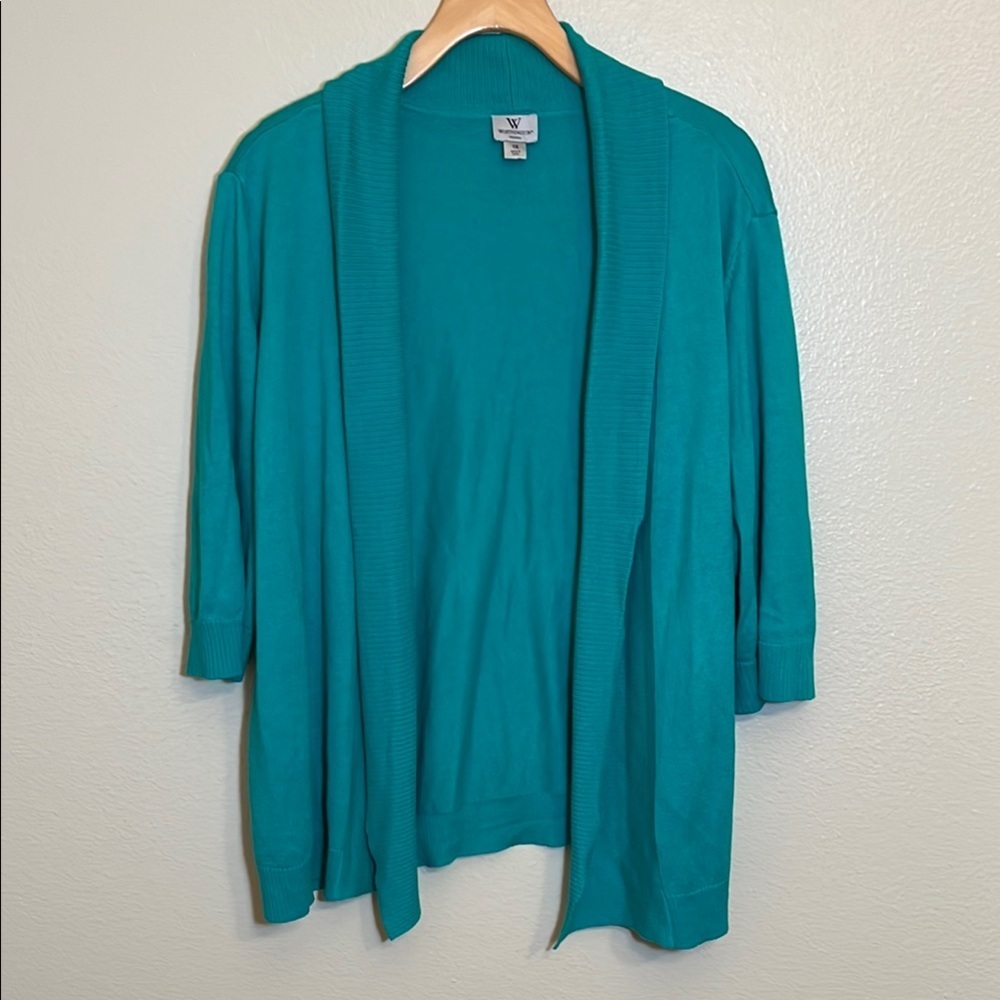 Worthington Green Open Front Cardigan Plus Size Sweater